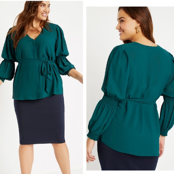Eloquii Tops - Eloquii | Button Down Smocked Sleeve Top